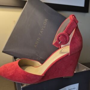 Ann Taylor Vibrant Red Suede Wedges